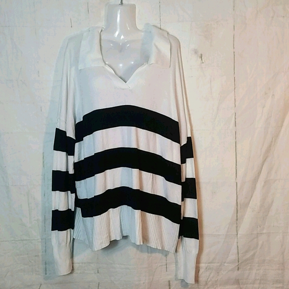 Joseph A Sweaters - Joseph A CollarStriped Black and White Sweater